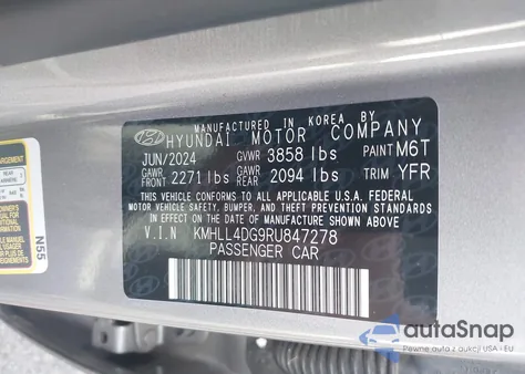 2024 Hyundai Elantra Se z USA, uszkodzony, nr VIN KMHLL4DG9RU847278